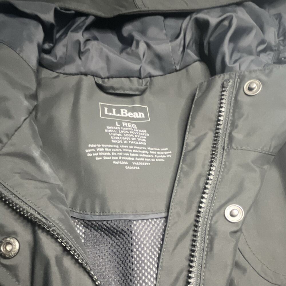 L.L.Bean H2OFF Women's Black Hooded Mid-Length Rain Coat Jacket L Regular - Picture 2 of 15